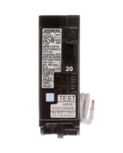 Q120DF - Siemens 20 Amp Single Pole Dual Function Arc Fault & Ground Fault Circuit Breaker