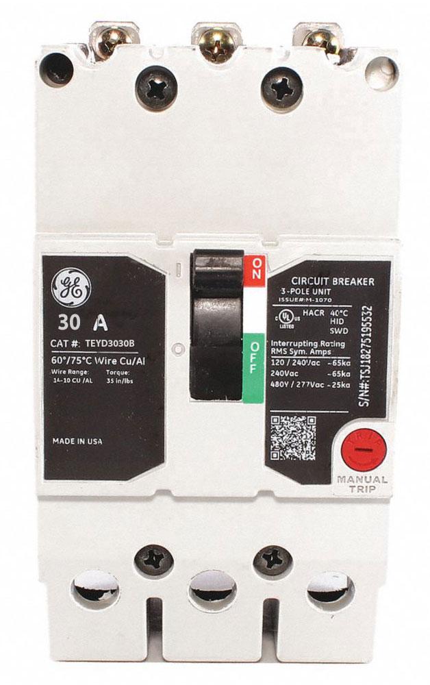 TEYD3030B - GE 30 Amp 3 Pole 480 Volt Bolt-On Molded Case Circuit Breaker