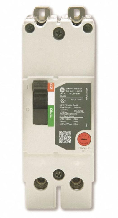 TEYL2020B - GE 20 Amp 2 Pole 480 Volt Bolt-On Molded Case Circuit Breaker