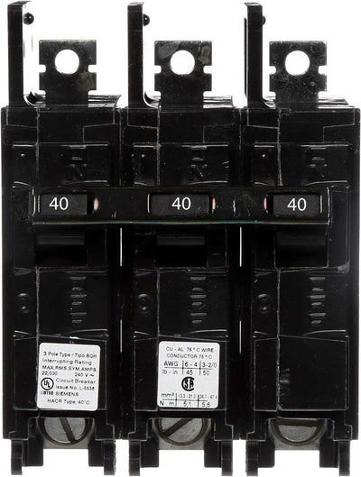 BQ3B040H - Siemens 40 Amp 3 Pole 240 Volt Bolt-On Molded Case Circuit Breaker