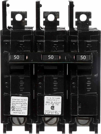 BQ3B050H - Siemens 50 Amp 3 Pole 240 Volt Bolt-On Molded Case Circuit Breaker