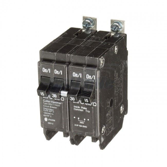 BQLT-15-230 - Commander Bolt-On Space Saver Quad Two 15 Amp Single Pole & One 30 Amp Double Pole Bolt-On Circuit Breaker