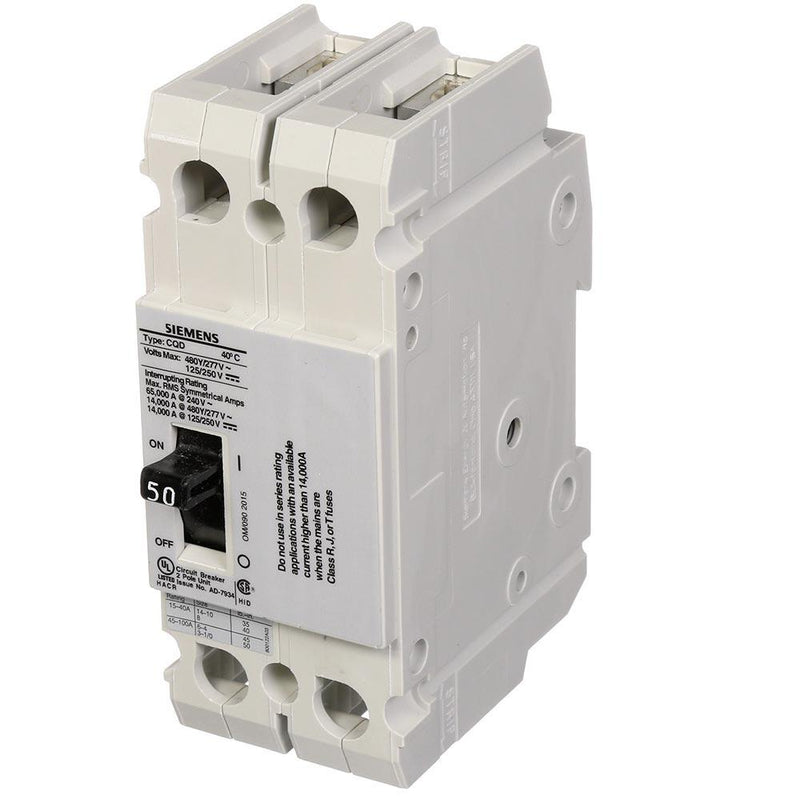 CQD250 - Siemens 50 Amp 2 Pole 480 Volt Molded Case Circuit Breaker