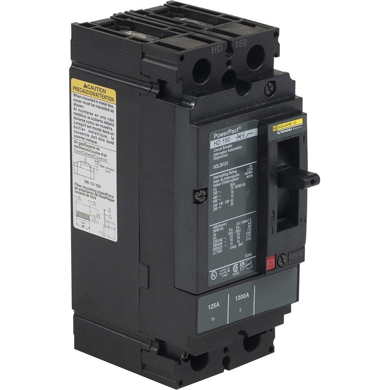 HDL26125 - Square D 125 Amp 2 Pole 600 Volt Plug-In Molded Case Circuit Breaker