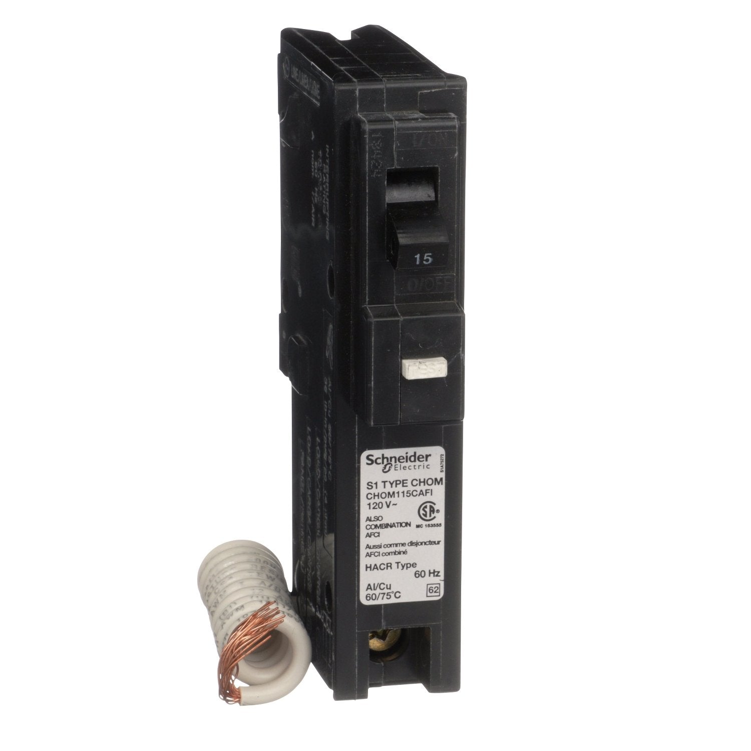 CHOM115CAFI - HomeLine 15 Amp 1 Pole 120 Volt Arc Fault Pigtail Circuit Breaker