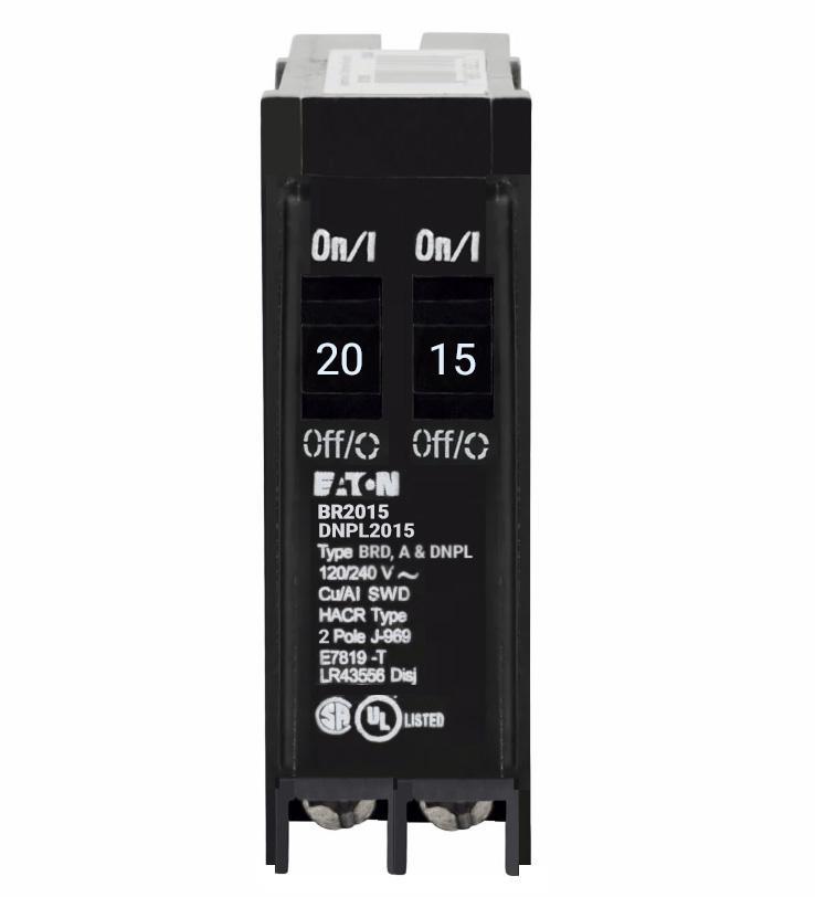 BR2015 - Eaton Cutler-Hammer Tandem 20/15 Amp Single Pole Circuit Breaker