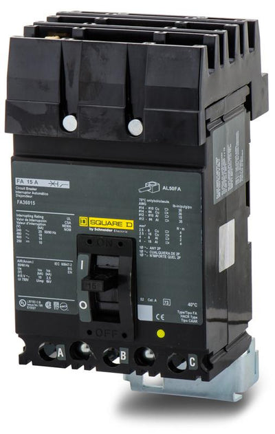 FA36015 - Square D 15 Amp 3 Pole 600 Volt Plug-In Molded Case Circuit Breaker