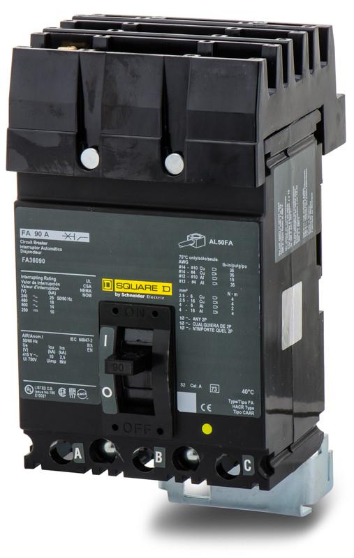 FA36090 - Square D 90 Amp 3 Pole 600 Volt Plug-In Molded Case Circuit Breaker