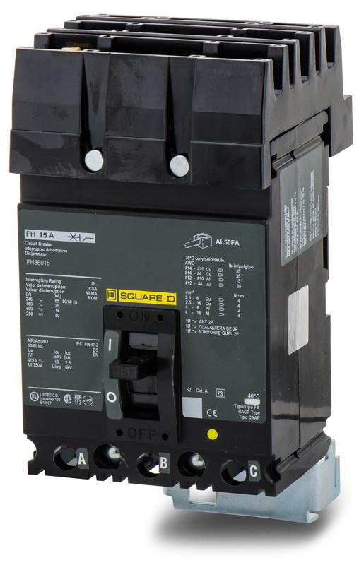 FH36015 - Square D 15 Amp 3 Pole 600 Volt Molded Case Circuit Breaker