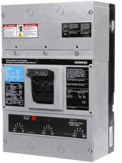 JXD23B200L - Siemens 200 Amp 3 Pole 240 Volt Feed Thru Molded Case Circuit Breaker