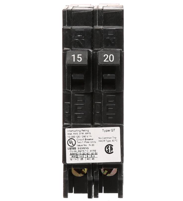 Q1520NC - Siemens Space Saver Tandem 15/20 Amp Circuit Breaker