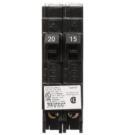 Q2015NC - Siemens Space Saver Tandem 20/15 Amp Single Pole Non-Current Limiting Circuit Breaker