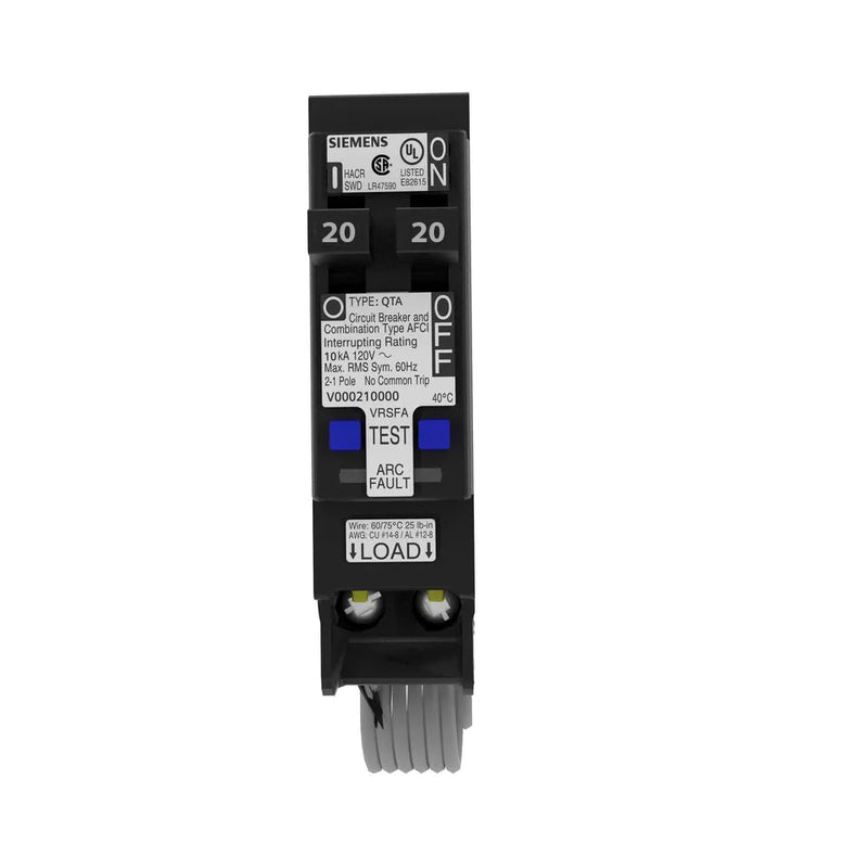 Q2020AFCCSA - Siemens 20 Amp Tandem Combination Arc Fault (AFCI) Breaker