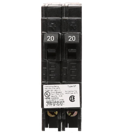 Q2020NC - Siemens Tandem 20/20 Amp Single Pole Circuit Breaker