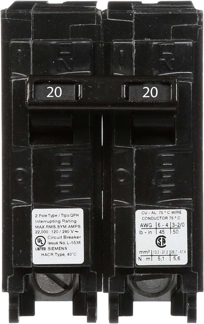 Q220H - Siemens 20 Amp 2 Pole 240 Volt Molded Case Circuit Breaker