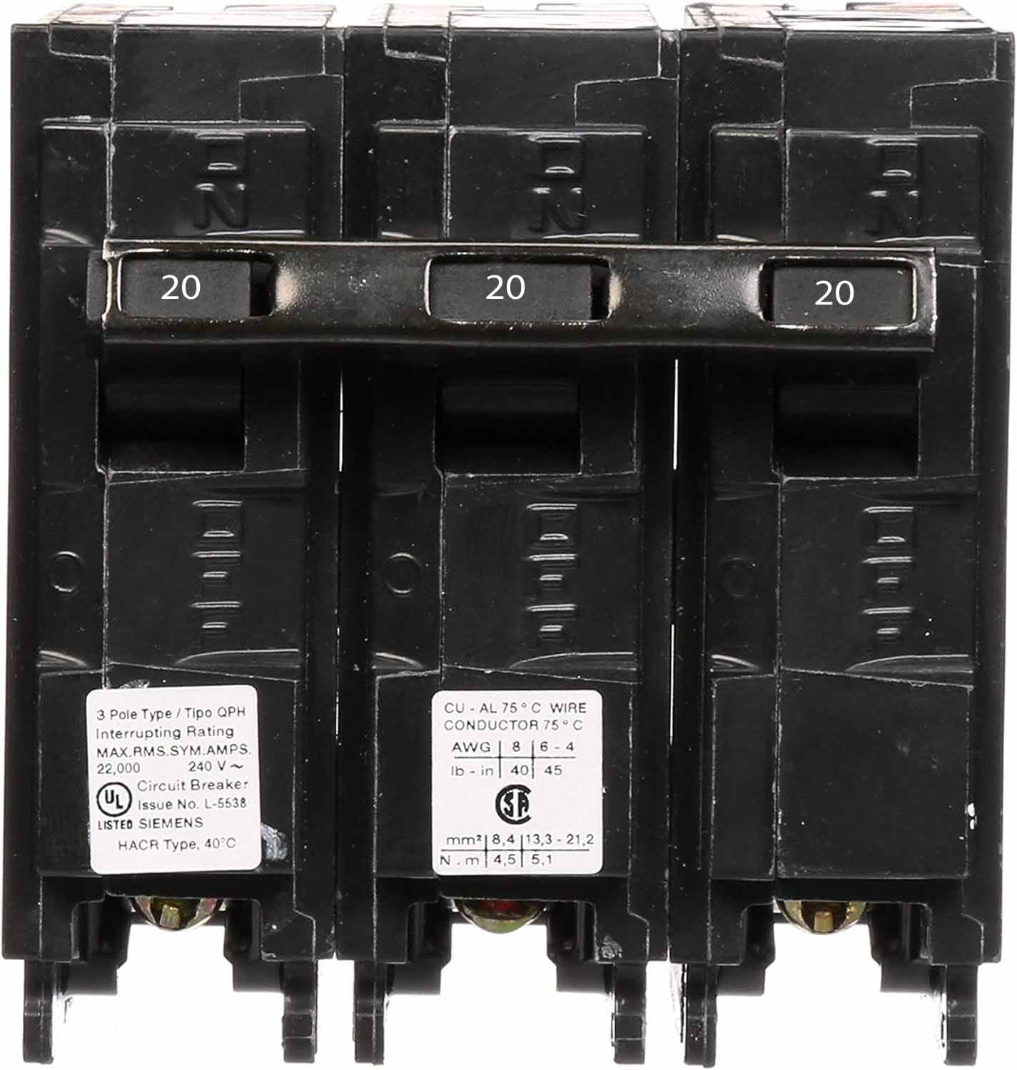 Q320H - Siemens 20 Amp 3 Pole 240 Volt Molded Case Circuit Breaker