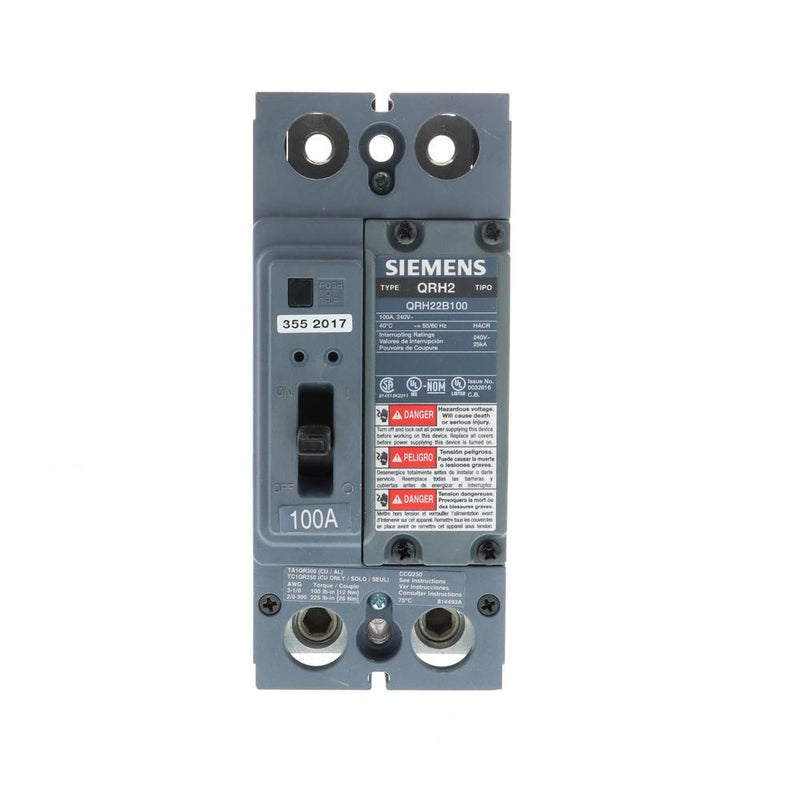 QRH22B100 - Siemens 100 Amp 2 Pole 240 Volt Bolt-On Molded Case Circuit Breaker
